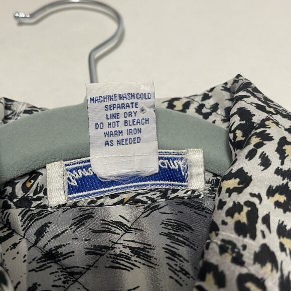 Vintage Anna & Frank Quilted Jacket Womens M 100% Silk Black White Leopard Print - Picture 4 of 9